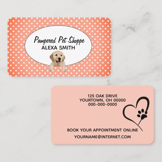 ゴールデンレトリエバー水玉模様forペットグルーミング 名刺 (正面/裏面)