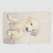 ゴールデンレトリエバー絵画パピーの子犬 – オリジナルドッグアート ゴルフタオル (横)