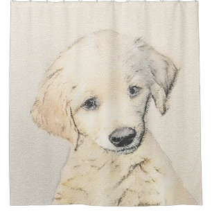 ゴールデンレトリエバー絵画パピーの子犬 – オリジナルドッグアート シャワーカーテン