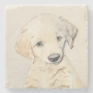 ゴールデンレトリエバー絵画パピーの子犬 – オリジナルドッグアート ストーンコースター