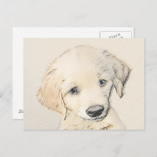 ゴールデンレトリエバー絵画パピーの子犬 – オリジナルドッグアート ポストカード (正面/裏面)