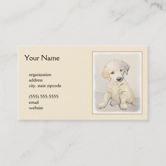 ゴールデンレトリエバー絵画パピーの子犬 – オリジナルドッグアート 名刺 (正面)