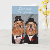 ゴールデンレトリエバー2つの結婚ルーム カード (黄色い花)