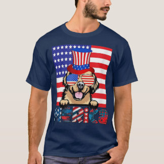ゴールデンレトリエバーHappy 4th Of 7月アメリカ国旗 Tシャツ