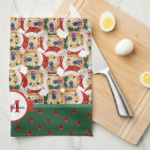 ゴールデンレトリバーかわいいモノグラムクリスマスドッグ キッチンタオル (四つ折り)