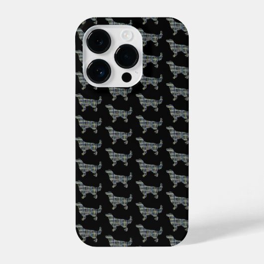 ゴールデンレトリバーかわいい犬のシルエットグリッドブラック iPhoneケース (裏面)