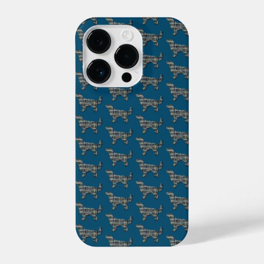 ゴールデンレトリバーかわいい犬のシルエットグリッドブルー iPhoneケース (裏面)