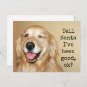 ゴールデンレトリバーがサンタクリスマスカードを伝える シーズンポストカード (正面/裏面)