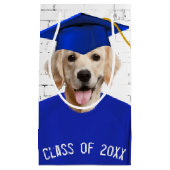 ゴールデンレトリバーがブルーキャップで卒業 スモールペーパーバッグ (正面)