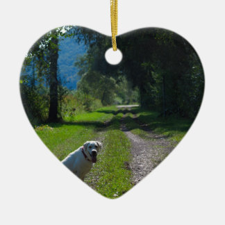 ゴールデンレトリバーが座っているポートレート セラミックオーナメント