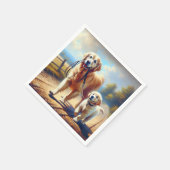 ゴールデンレトリバーが散歩に出てくる スタンダードカクテルナプキン (角)