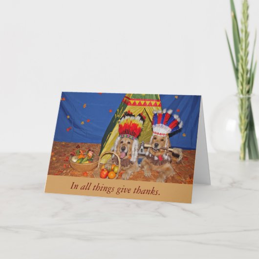 ゴールデンレトリバーが最初の感謝祭として シーズンカード (正面)