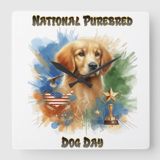 ゴールデンレトリバーが純血犬の日を優遇 スクエア壁時計 (正面)