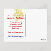 ゴールデンレトリバーとアメリカ国旗ありがとう ポストカード (裏面)