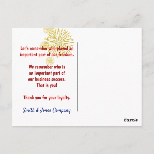 ゴールデンレトリバーとアメリカ国旗ありがとう ポストカード (裏面)