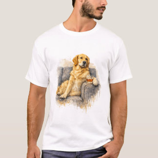 ゴールデンレトリバーとウイスキーの水彩Tシャツ Tシャツ