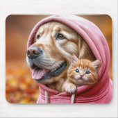 ゴールデンレトリバーとキットインピンクフード付きスウェットシャツ マウスパッド (正面)