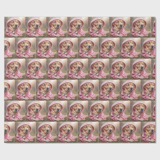 ゴールデンレトリバーとキットインピンクフード付きスウェットシャツ ラッピングペーパー (フラット)