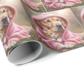 ゴールデンレトリバーとキットインピンクフード付きスウェットシャツ ラッピングペーパー (ロールコーナー)