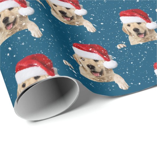 ゴールデンレトリバーとサンタハットラッピング紙 ラッピングペーパー (ロールコーナー)