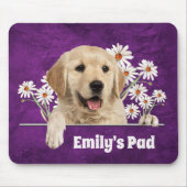 ゴールデンレトリバーとデイジーオンレザー マウスパッド (正面)