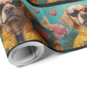 ゴールデンレトリバーとハートバラバレンタインデー ラッピングペーパー (ロールコーナー)