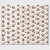 ゴールデンレトリバーとバラとキス ラッピングペーパー (フラット)