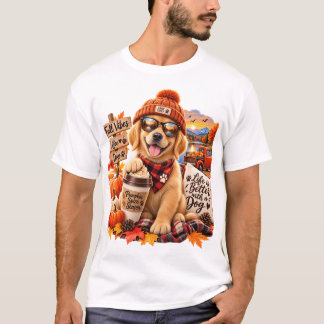 ゴールデンレトリバーとパンプキンスパイスのほっこり秋 Tシャツ