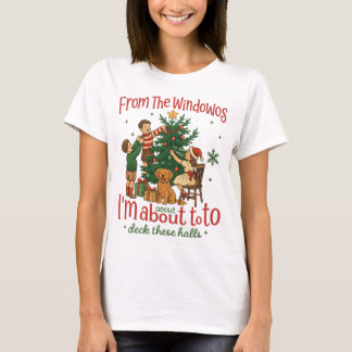 ゴールデンレトリバーとビンテージのクリスマスデザイン Tシャツ