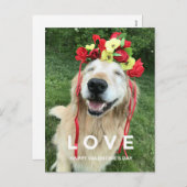 ゴールデンレトリバーとフラワークラウンバレンタインデー シーズンポストカード (正面/裏面)