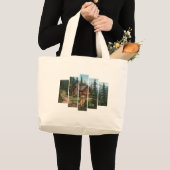 ゴールデンレトリバーと山小屋  ラージトートバッグ (正面(商品))