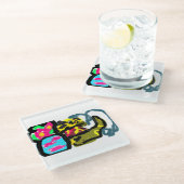 ゴールデンレトリバーと春 ガラスコースター (アングル)