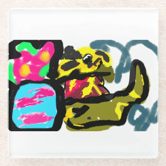 ゴールデンレトリバーと春 ガラスコースター (正面)