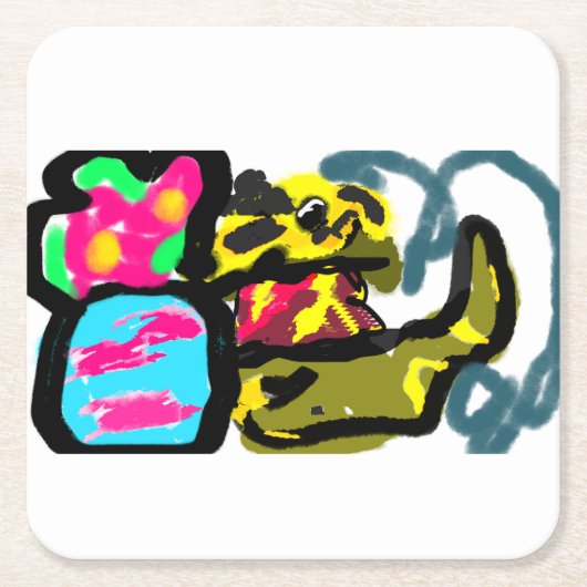 ゴールデンレトリバーと春 スクエアペーパーコースター (正面)