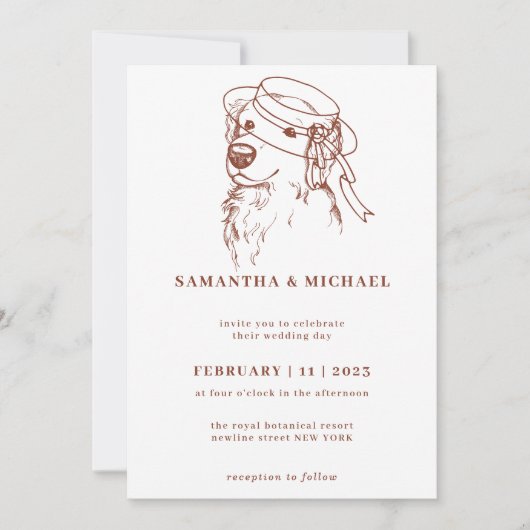 ゴールデンレトリバーと花嫁ハット 招待状 (正面)