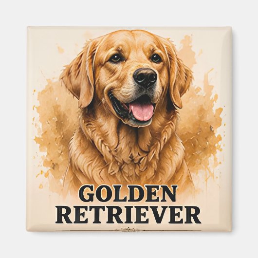 ゴールデンレトリバーに友好的な犬の肖像画アート マグネット (正面)