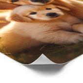 ゴールデンレトリバーのお母さんと子犬 ポスター (角)