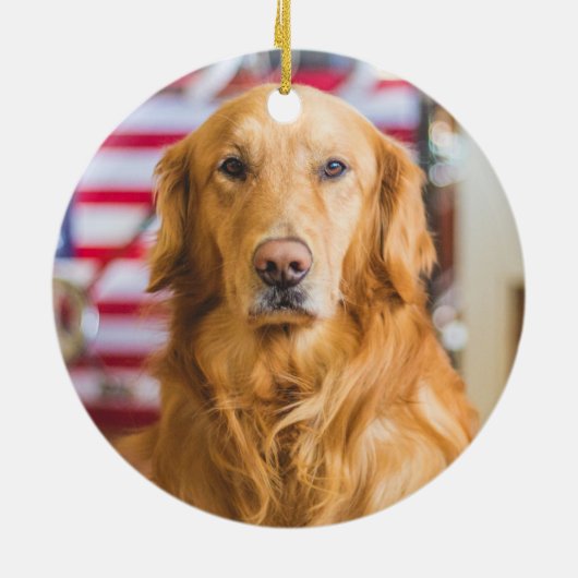 ゴールデンレトリバーのクリスマスオーナメントあなたの写真を追加 セラミックオーナメント (裏面)