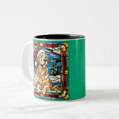 ゴールデンレトリバーのクリスマステンドグラス ツートーンマグカップ (正面左)