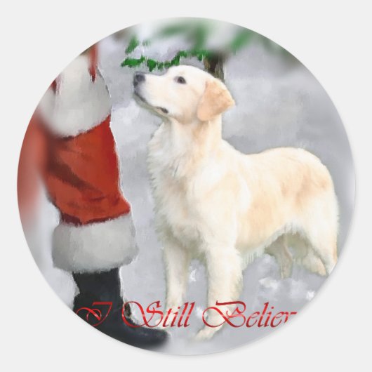 ゴールデンレトリバーのクリスマスプレゼント ラウンドシール (正面)