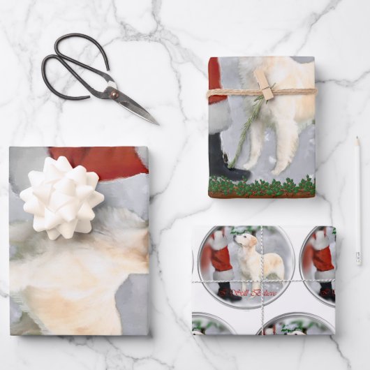 ゴールデンレトリバーのクリスマスプレゼント ラッピングペーパーシート (正面)