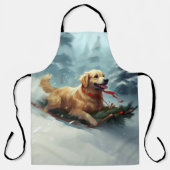 ゴールデンレトリバーのクリスマス雪の冬 エプロン (正面)