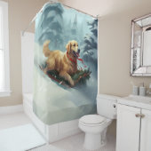 ゴールデンレトリバーのクリスマス雪の冬 シャワーカーテン (インサイチュ)