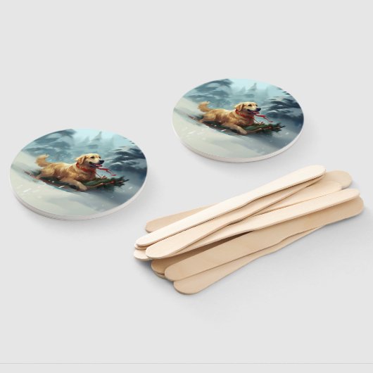 ゴールデンレトリバーのクリスマス雪の冬 ハンドファン (組立なし)