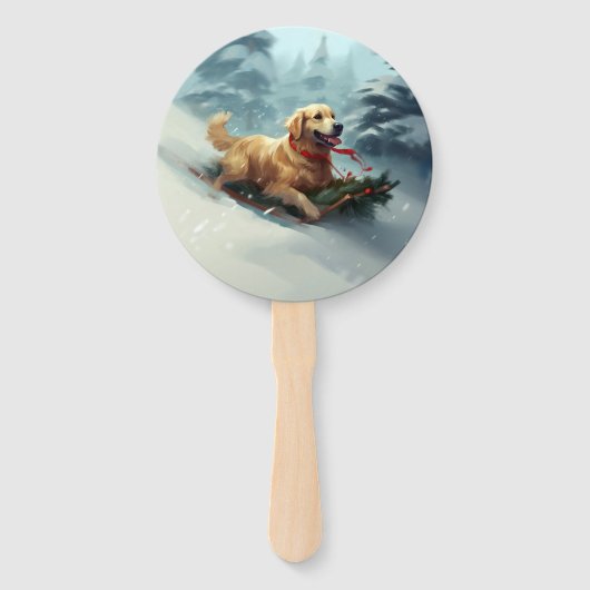 ゴールデンレトリバーのクリスマス雪の冬 ハンドファン (正面)