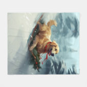 ゴールデンレトリバーのクリスマス雪の冬 フリースブランケット (正面(横))