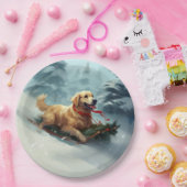 ゴールデンレトリバーのクリスマス雪の冬 ペーパープレート (パーティー)