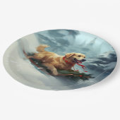 ゴールデンレトリバーのクリスマス雪の冬 ペーパープレート (アングル)