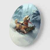 ゴールデンレトリバーのクリスマス雪の冬 ラージ壁時計 (傾斜)