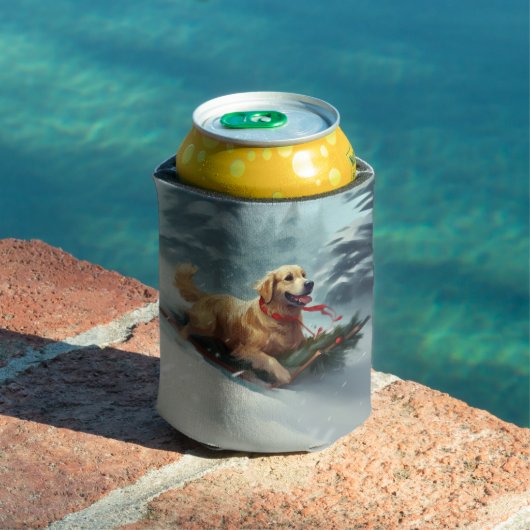 ゴールデンレトリバーのクリスマス雪の冬 缶クーラー (インサイチュ プール)